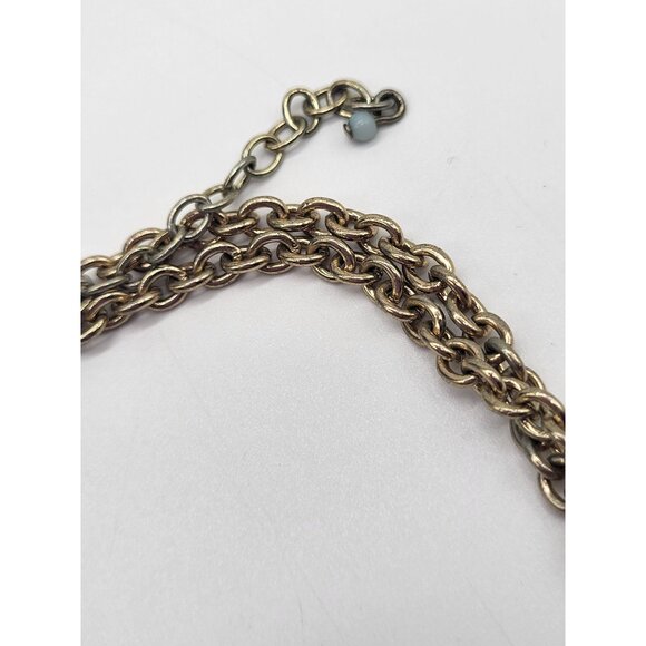 BANANA REPUBLIC Statement Bauble Necklace Light Blue Gold Tone Glam Boho - Picture 6 of 11